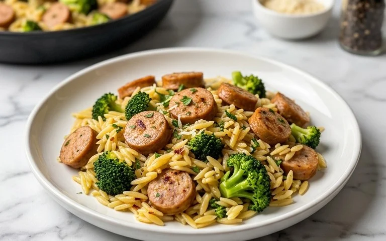 Chicken Sausage Broccoli Orzo- Quick & Easy Recipe
