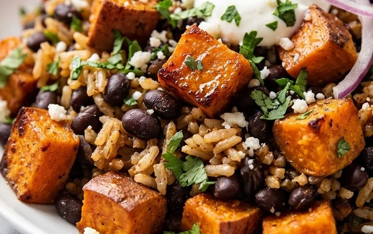 Southwest Sweet Potato, Black Bean and Rice Skillet
