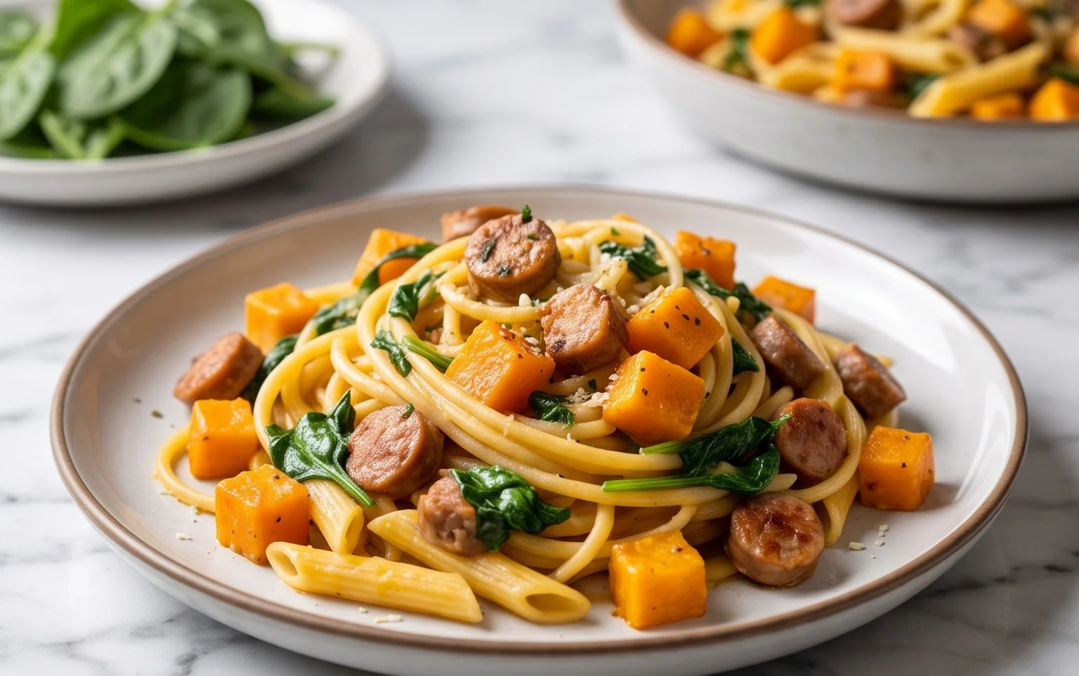 Creamy Butternut Squash Pasta Sausage Spinach