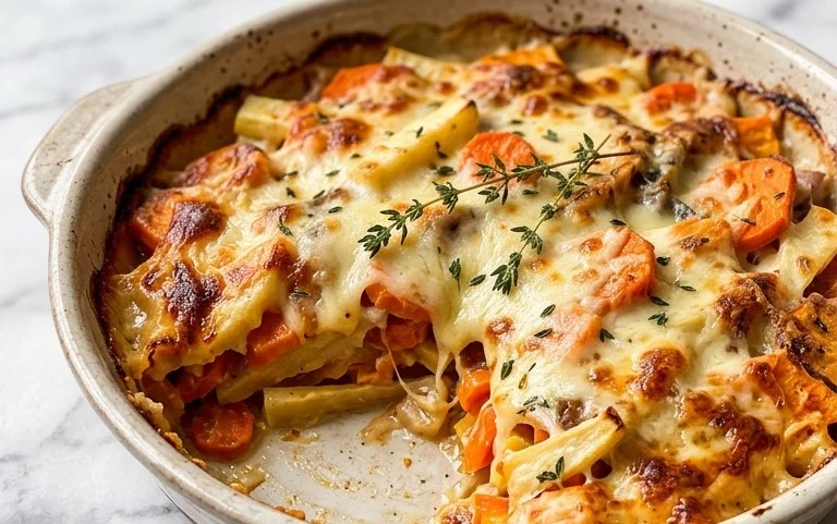 Cheesy Root Vegetable Gratin- Cozy & Indulgent